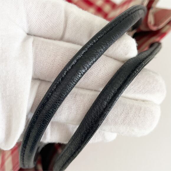 BURBERRY Nova Check Hand Bag Canvas Red Tote - Picture 12 of 13